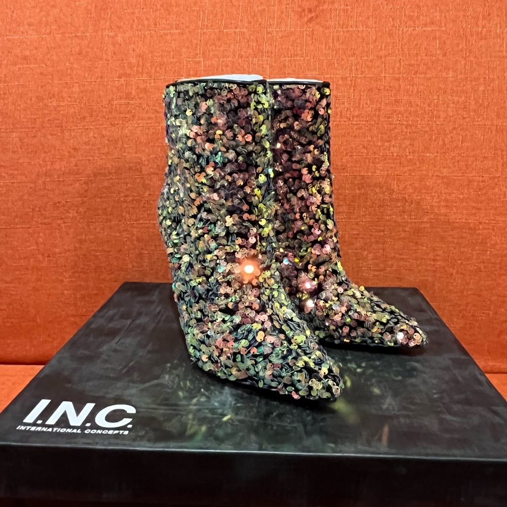 INC International Concepts Gold Sequin Heeled Boots - Picture 10 of 11